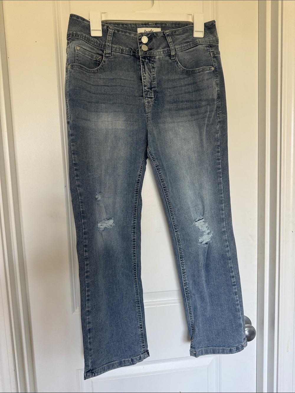 Angels Women's Light Blue Cropped Straight Jeans with Distress